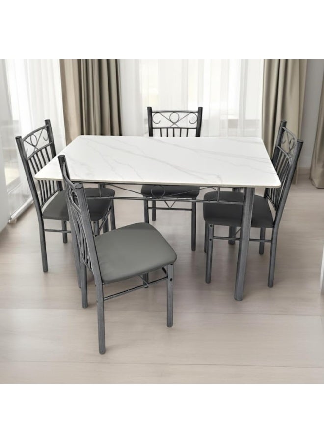 ABX HOME Dining Table 4 seater Rectangular Dining Set | Sturdy Kitchen Marbel Top Table with Fabric Chairs | Dining set 1+4 Seater for Home,Hotel and Dining Room (1+4/White) - Image 1