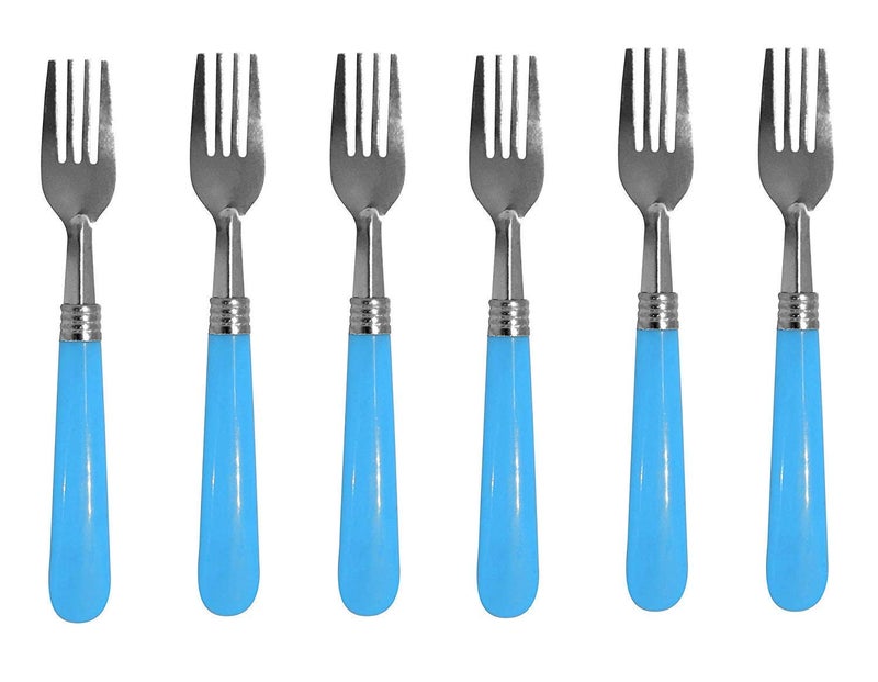 advancedestore Stainless Steel with Plastic Shining Handle6 pcs Fork Set for Dining TableFruit Noodles Fork Spoon Multi Colour - Image 1