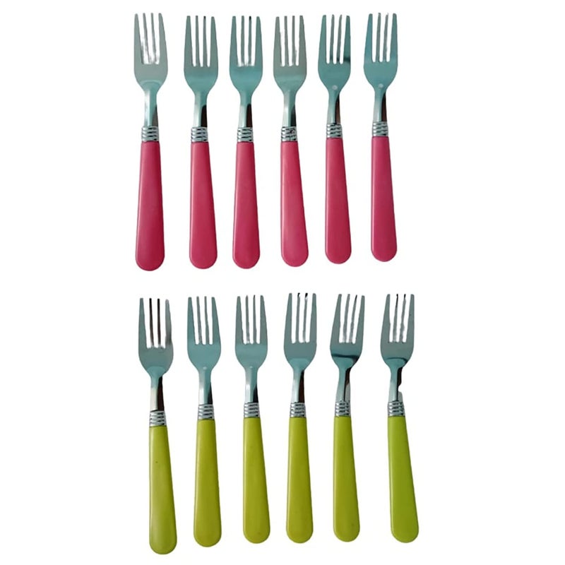 advancedestore Stainless Steel with Plastic Shining Handle6 pcs Fork Set for Dining TableFruit Noodles Fork Spoon Multi Colour - Image 2