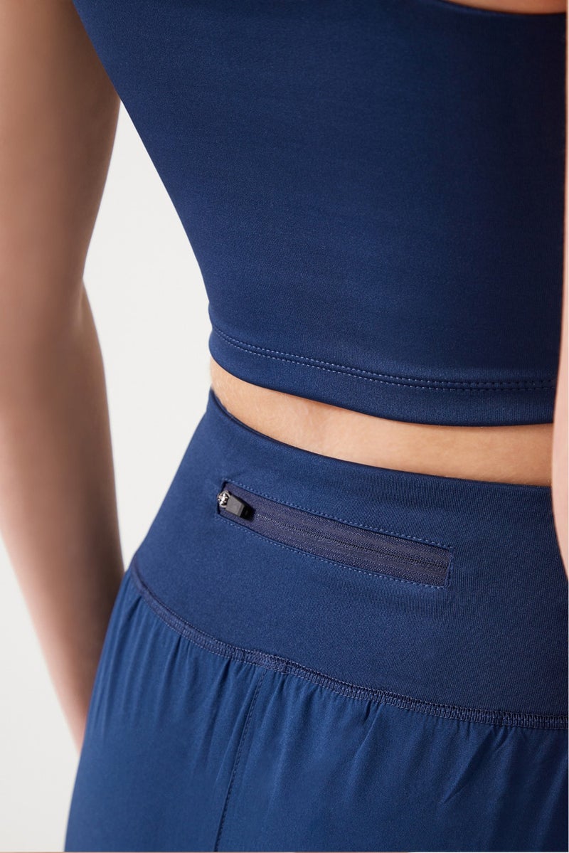 Los Ojos Women's Navy Blue 2-Layer Sport Shorts - Tights with Shorts 2in1  - Image 4
