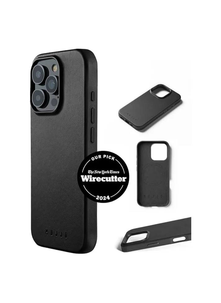 Mujjo Mujjo Leather Phone Case - Fits iPhone 16 Pro - MagSafe Compatible - Premium European Leather - Enhanced Phone & Camera Lens Protection - Crafted with Recycled Material - Slim Profile - Black