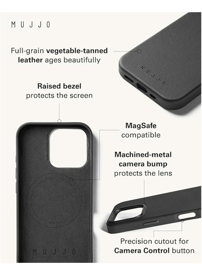 موجو جراب آيفون  برو جلدي أسود بشحن لاسلكي مغناطيسي - Image 3