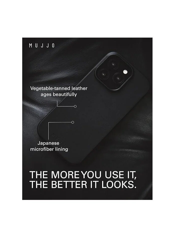Mujjo Mujjo Leather Phone Case - Fits iPhone 16 Pro - MagSafe Compatible - Premium European Leather - Enhanced Phone & Camera Lens Protection - Crafted with Recycled Material - Slim Profile - Black