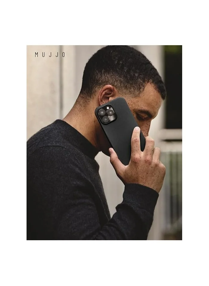 Mujjo Mujjo Leather Phone Case - Fits iPhone 16 Pro - MagSafe Compatible - Premium European Leather - Enhanced Phone & Camera Lens Protection - Crafted with Recycled Material - Slim Profile - Black