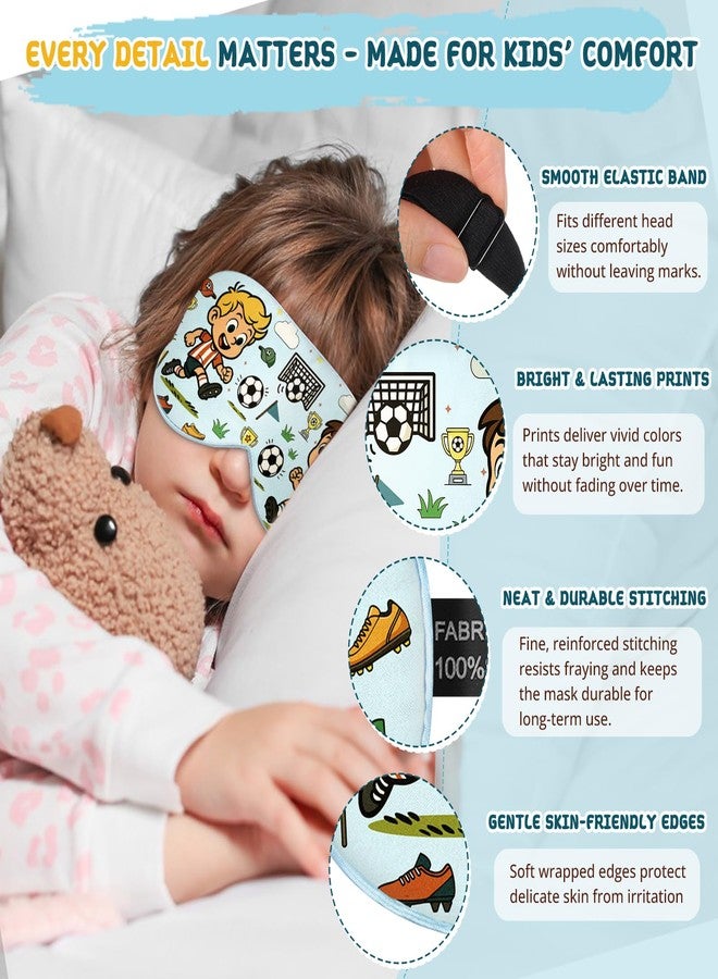 spacepower Kids Sleep Mask - 100% Mulberry Silk Eye Mask with Adjustable Strap, Soft Light Blocking Sleeping Mask for Children, Cute Printed Eye Cover for Boys Girls Ages 5-15 (Soccer Style) - Image 3