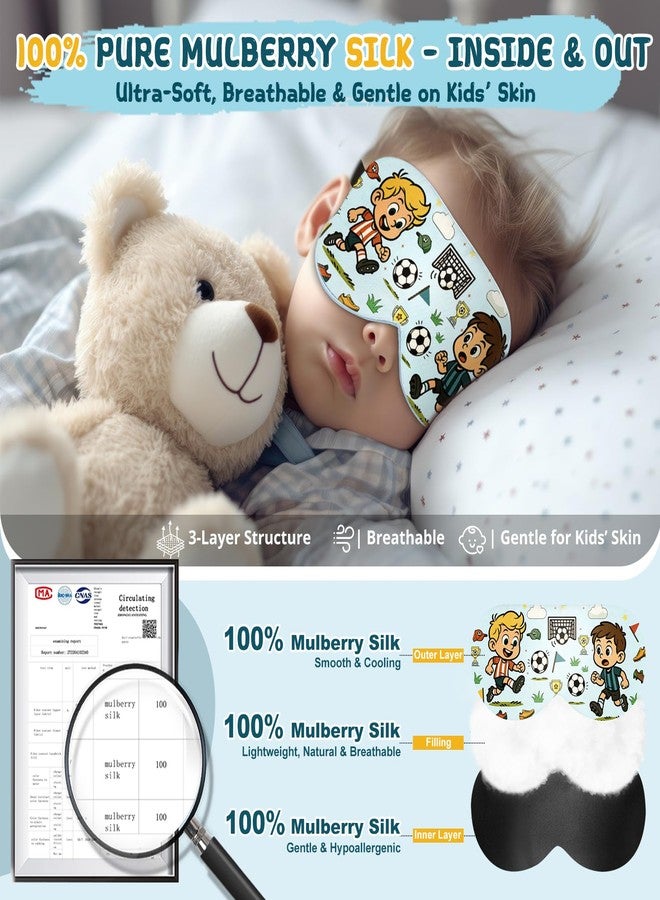 spacepower Kids Sleep Mask - 100% Mulberry Silk Eye Mask with Adjustable Strap, Soft Light Blocking Sleeping Mask for Children, Cute Printed Eye Cover for Boys Girls Ages 5-15 (Soccer Style) - Image 2