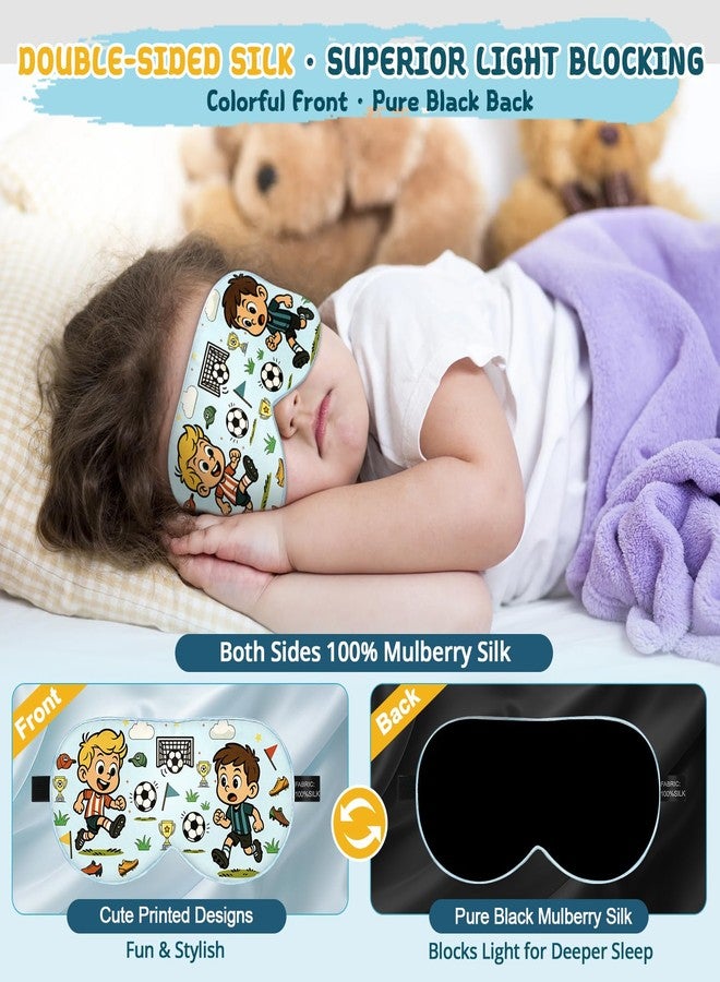spacepower Kids Sleep Mask - 100% Mulberry Silk Eye Mask with Adjustable Strap, Soft Light Blocking Sleeping Mask for Children, Cute Printed Eye Cover for Boys Girls Ages 5-15 (Soccer Style) - Image 5