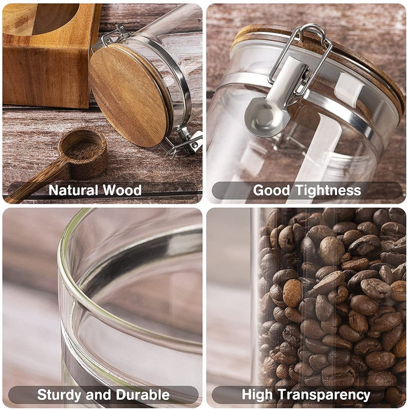 Yangbaga Glass Coffee Container with Wooden Shelf,2Ã—45OZ Coffee and Sugar Container Set,Coffee Canisters with Airtight Lids and Scoop,Large Capacity Food Storage Jars for Coffee Beans,Nuts,Tea,Sugar - Image 3