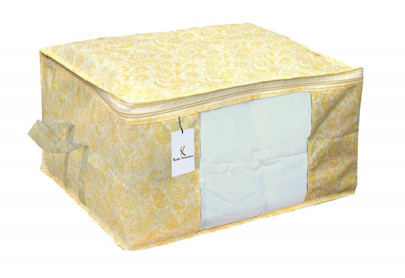 Kuber Industries Kuber Industries Metalic Printed 4 Piece Non Woven Fabric Underbed Storage BagCloth OrganiserBlanket Cover with Transparent Window Gold Beige CTKTC41111  - Image 3