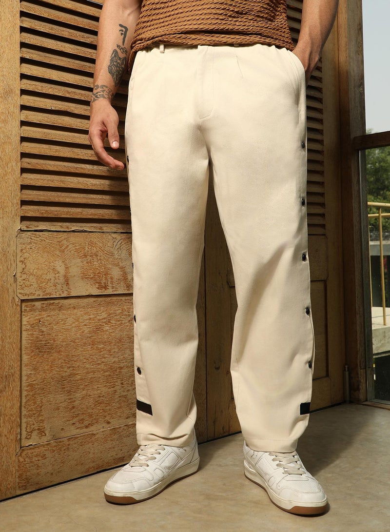كامبوس سوترا Men's Off-White Side-Snap Straight Trousers  - Image 2