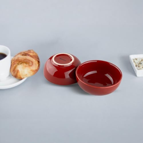 BLACKCARROT Ceramic Bowl Set of 6 | Microwave & Dishwasher Safe | Pattern : Red | Ideal for Snacks, Soup, Rice, Dal, Curries, Sabji | Stoneware - Image 2