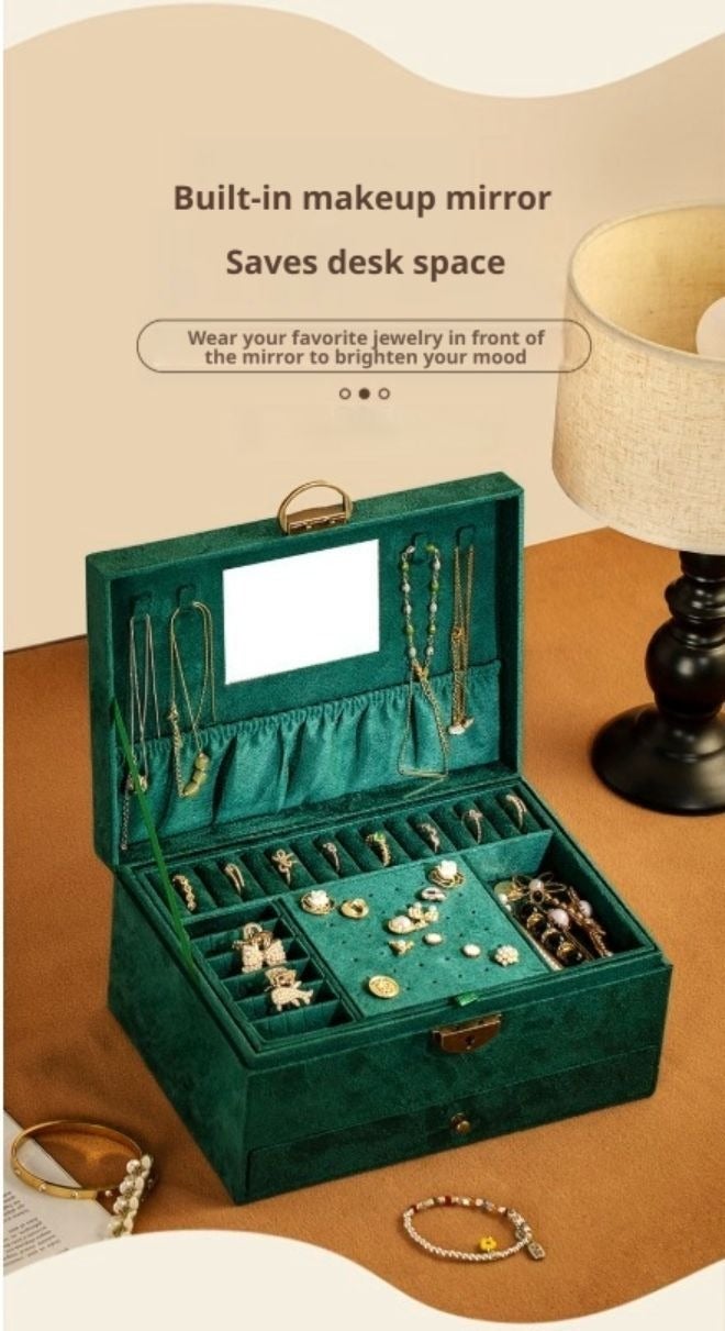 ZHONG GUO ZHI ZAO Three-Layer Large-Capacity Jewelry Storage Box Velvet Retro High-End Jewelry Box Necklace Bracelet Multi-Functional Accessory Box - Image 5