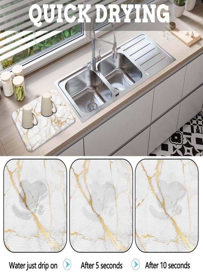 MCALK Marble White Dish Drying Mat for Kitchen Counter, Gold Dish Drying Pad with Anti-Slip Rubber Base, Absorbent Kitchen Sink Mat with Modern Art Decor (1 pc 18" x 16") - Image 2