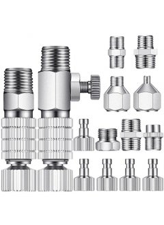 Generic 15 Pieces Airbrush Adapter Set Airbrush Quick Release Coupling Disconnect Adapter Kit Airbrush Quick Release Disconnect Fitting Connector Set Female Connectors for Air Compressor and Airbrush Hose  - Image 1