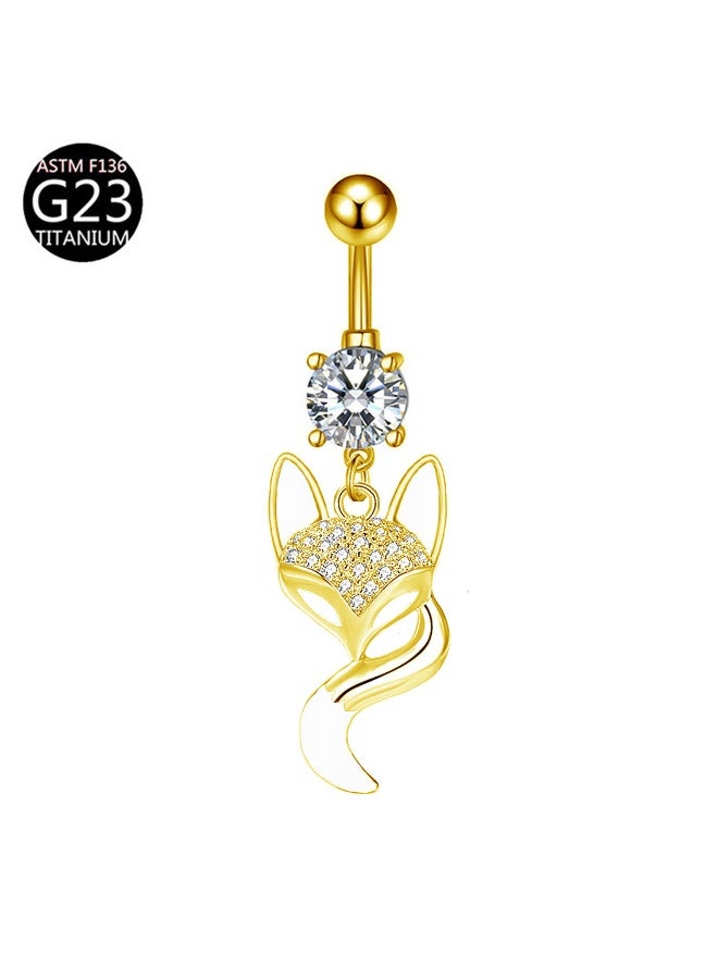 إينوشا إبرة سرة من التيتانيوم الذهبي المقاوم للحساسية على شكل ثعلب - مرصعة بكريستال زركون فضي لامع - Image 1