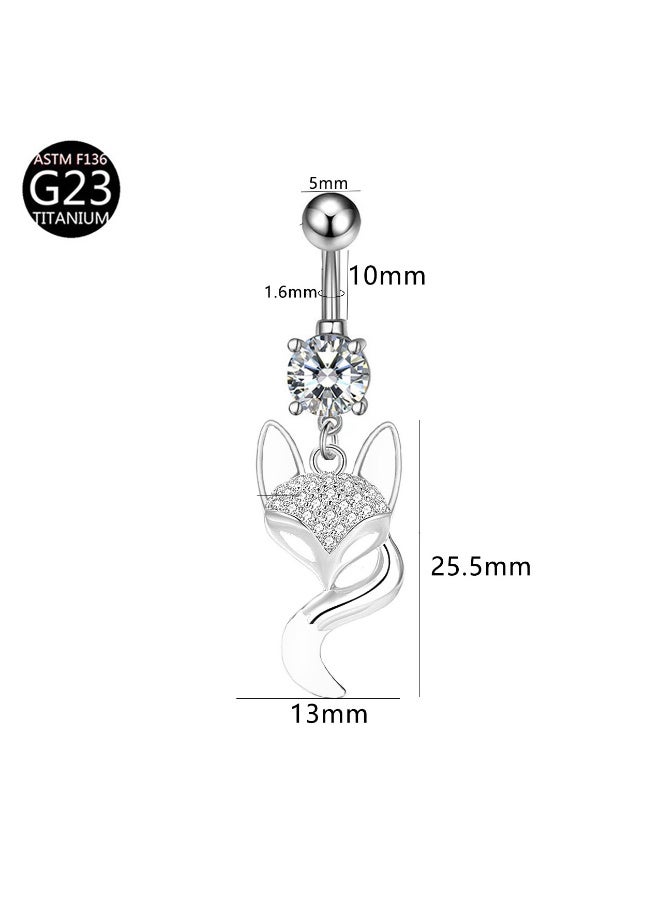 إينوشا إبرة سرة من التيتانيوم الذهبي المقاوم للحساسية على شكل ثعلب - مرصعة بكريستال زركون فضي لامع - Image 3