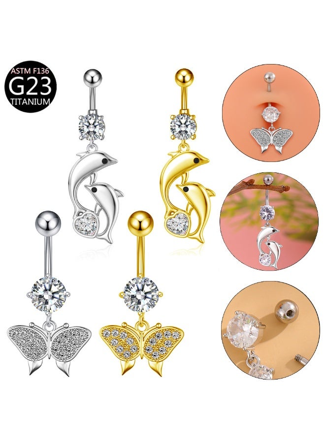 إينوشا إبرة سرة من التيتانيوم الذهبي المقاوم للحساسية على شكل ثعلب - مرصعة بكريستال زركون فضي لامع - Image 4