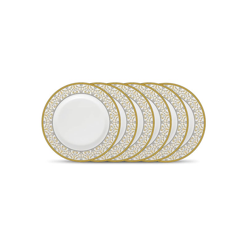 La Opala Diva Sovrana Collection Opal Glass Crockery Quarter Plate Set of 6 Moroccan Gold Side Plate for Snacking Gifting Microwave Safe 100 Vegetarian Extra Strong Super Light White - Image 4