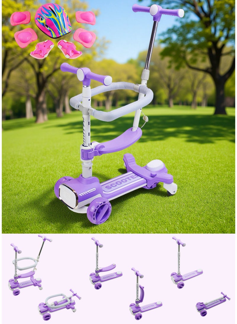 إيزي فيتشور سكوتر EASY FUTURE القابل للطي 4 في 1 للأطفال مع مقود قابل للتعديل ومقعد قابل للإزالة وقضيب دفع للوالدين وسياج للأطفال 360 درجة وسكوتر ركل ثلاثي العجلات للأطفال الصغار للأولاد والبنات من عمر 1 إلى 12 عامًا بما في ذلك مجموعة معدات الحماية الكاملة - Image 1