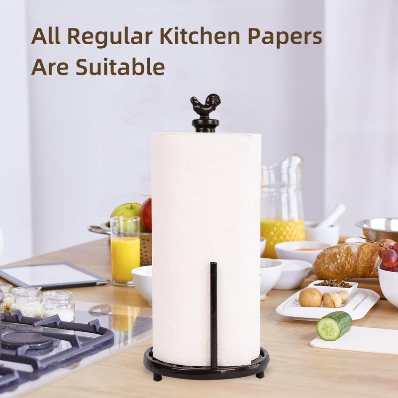 MINLUFUL Vintage Rooster Paper Towel Holder - Easy One Handed Tear Cast Iron Roll Paper Towel Dispenser Countertop, Coffee Gold - Image 5