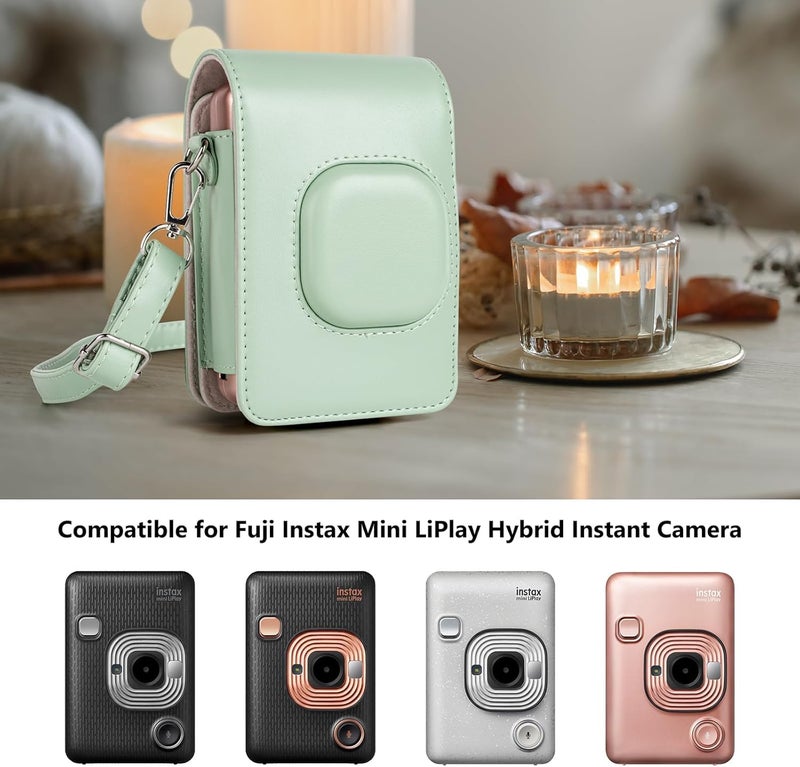 Zenko Case for Fuji Instax Mini LiPlay Hybrid Instant Film Camera - PU Leather Carrying Case for Instax Mini LiPlay to Protect Camera with Adjustable Shoulder Strap - Matcha Green - Image 4