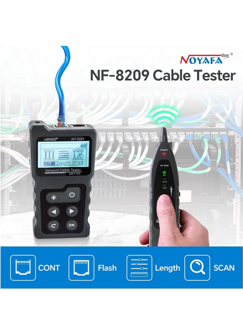 نويافا جهاز اختبار كابل الشبكة المتقدم مع PoE & NCV ومصباح لـ CAT5e/CAT6/CAT6a، جهاز اختبار كابل تعقب الأسلاك متعدد الوظائف لأداة اكتشاف خط الهاتف تحت الأرض لإصلاح المنزل  - Image 2