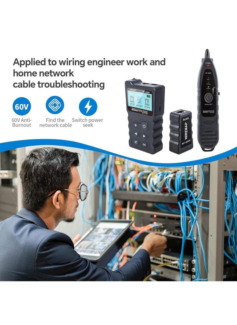 نويافا جهاز اختبار كابل الشبكة المتقدم مع PoE & NCV ومصباح لـ CAT5e/CAT6/CAT6a، جهاز اختبار كابل تعقب الأسلاك متعدد الوظائف لأداة اكتشاف خط الهاتف تحت الأرض لإصلاح المنزل  - Image 3