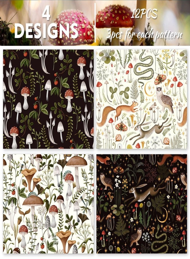 Bolsome 12 Sheets Mushroom Wrapping Paper Black White Insect Berry Squirrel Owl Mushroom Gift Wrap Paper Retro Forest Art Craft Paper for Birthday Baby Shower Wrapping Supplies, 19.7 × 27.5 Inch - Image 3