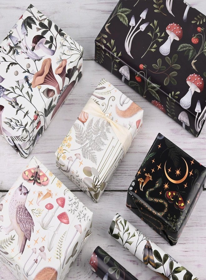 Bolsome 12 Sheets Mushroom Wrapping Paper Black White Insect Berry Squirrel Owl Mushroom Gift Wrap Paper Retro Forest Art Craft Paper for Birthday Baby Shower Wrapping Supplies, 19.7 × 27.5 Inch - Image 5