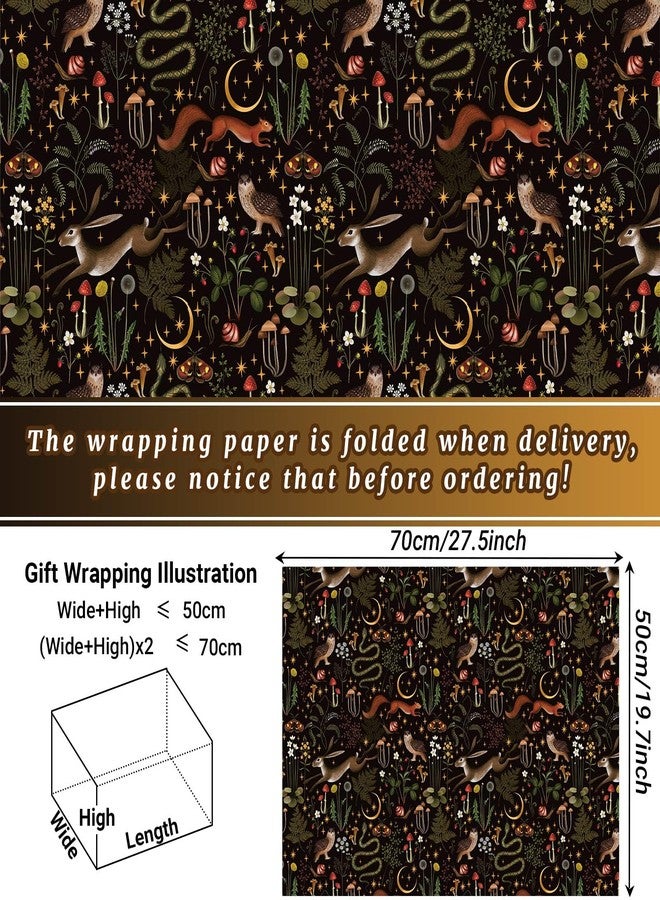 Bolsome 12 Sheets Mushroom Wrapping Paper Black White Insect Berry Squirrel Owl Mushroom Gift Wrap Paper Retro Forest Art Craft Paper for Birthday Baby Shower Wrapping Supplies, 19.7 × 27.5 Inch - Image 2