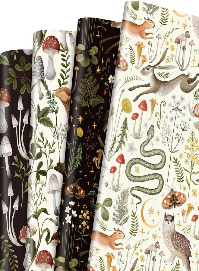 Bolsome 12 Sheets Mushroom Wrapping Paper Black White Insect Berry Squirrel Owl Mushroom Gift Wrap Paper Retro Forest Art Craft Paper for Birthday Baby Shower Wrapping Supplies, 19.7 × 27.5 Inch - Image 1