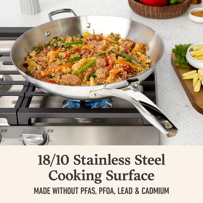 Calphalon Premier Polished 5-Ply Stainless Steel Cookware w/Turbo Heat Tech 13" Wok, Induction, Oven Safe 500F, PFOA Free, Polished Stainless Silver - Image 4
