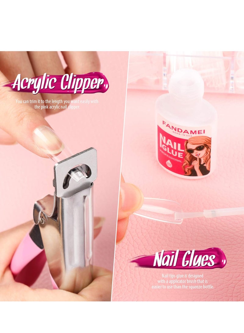 500pcs Full Cover Clear Fake Nail Tips Set with Nail Glue, Butterfly Glitter, Foil Chips and Rhinestones, Ideal for Nail Salons and DIY Nail Art - Image 4