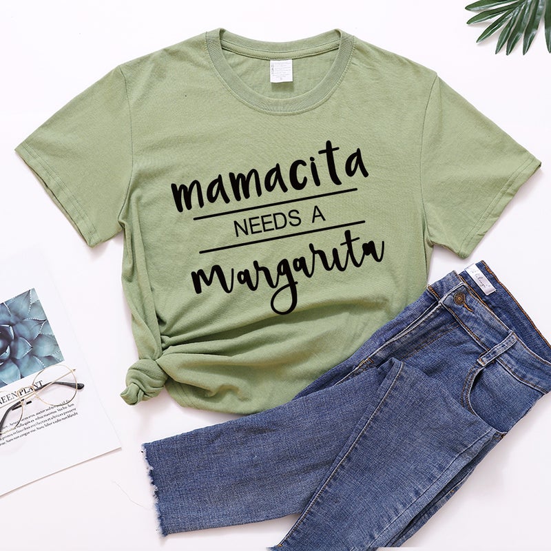 Factory wholesale Mamacita needs a margaic short sleeve T-shirt women loose polyester cotton T - Image 1
