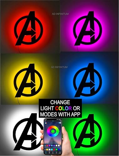 AD INFINITUM ® 16 Colors LED Wall Lamp with Mobile App Control, Comic Lover, Bat Cave, Night Lamp, for Gift, Kids Room, Gaming Setup, Gaming Room, Man Cave. (Avengers -16 Colors) - Image 2