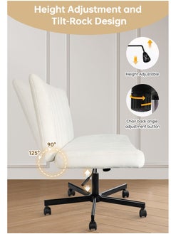 JANTENS Thick Padded Fluff Cross Study Chair,Wide Adjustable Office Chair,Armless Vanity Chair Cream White  - Image 4