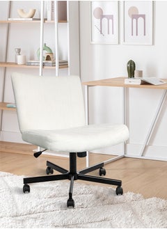 JANTENS Thick Padded Fluff Cross Study Chair,Wide Adjustable Office Chair,Armless Vanity Chair Cream White  - Image 5