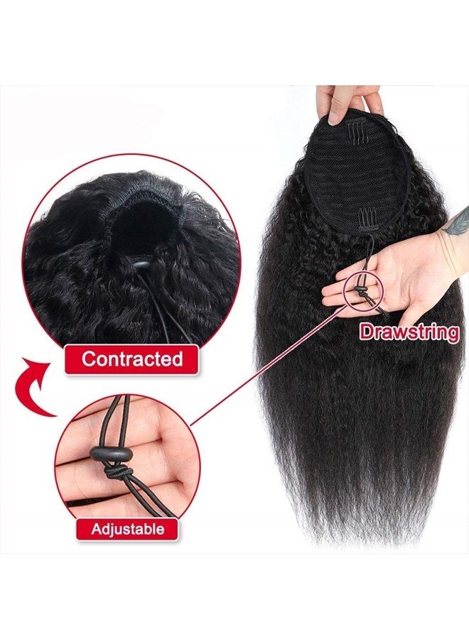 Annora إكستنشن ذيل الحصان من شعر الإنسان، شعر أفريقي مجعد مستقيم لنساء البشرة السوداء، شعر يكي طبيعي باللون الأسود، شعر برازيلي عذري، إكستنشن ذيل الحصان بسحب الحبل (12 بوصة) - Image 3