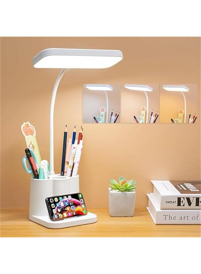 TRASSLE LED Desk Lamps for Home Office, White Desk Light for Kids, LED Desktop/Computer Study Lamps for Bedrooms, Pen Holder, Adjustable Gooseneck Table Lamp - Image 1
