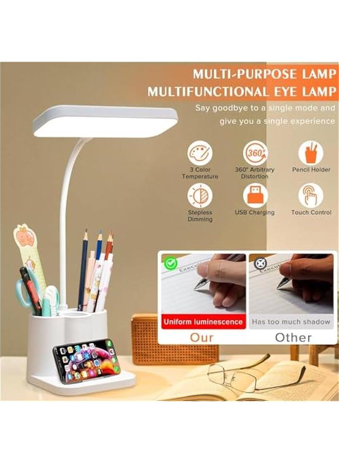 TRASSLE LED Desk Lamps for Home Office, White Desk Light for Kids, LED Desktop/Computer Study Lamps for Bedrooms, Pen Holder, Adjustable Gooseneck Table Lamp - Image 2