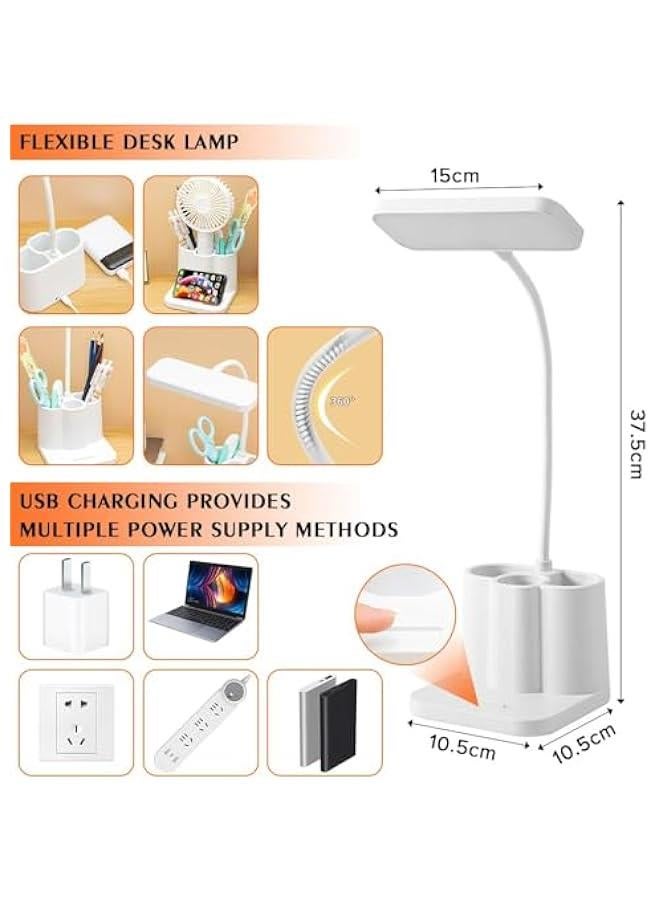 TRASSLE LED Desk Lamps for Home Office, White Desk Light for Kids, LED Desktop/Computer Study Lamps for Bedrooms, Pen Holder, Adjustable Gooseneck Table Lamp - Image 4