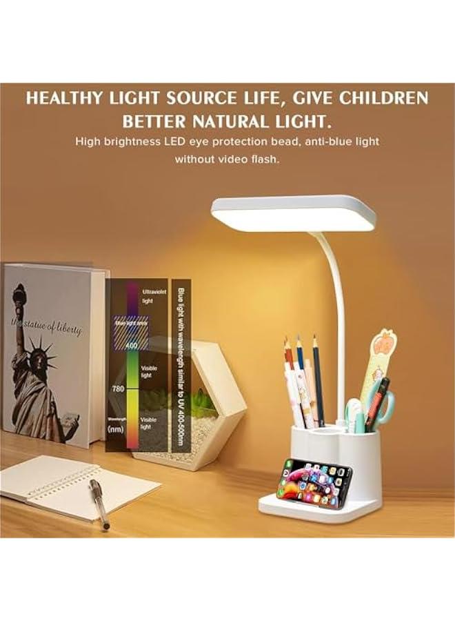 TRASSLE LED Desk Lamps for Home Office, White Desk Light for Kids, LED Desktop/Computer Study Lamps for Bedrooms, Pen Holder, Adjustable Gooseneck Table Lamp - Image 5