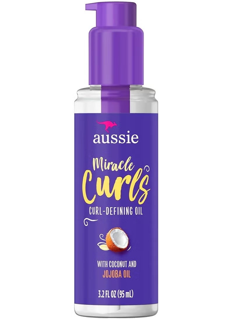 Aussie Miracle Curls Curl-Defining Oil Hair Treatment with Coconut & Australian Jojoba Oil 95ml 