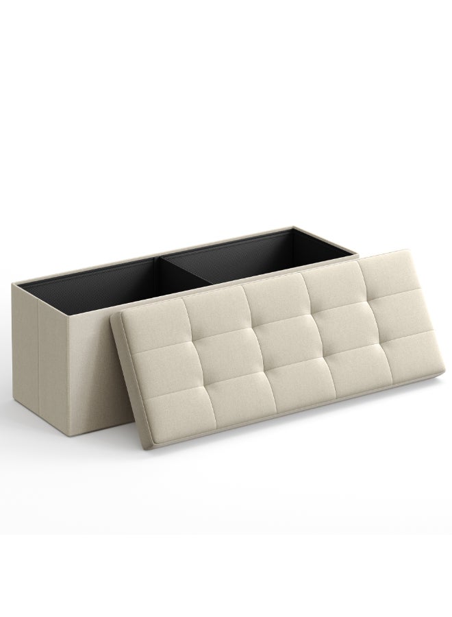 SONGMICS Stool with Storage Space,Folding Bench, 38 x 110 x 38 cm Footstool, Storage Box, Maximum Load 300 kg, for Living Room, Bedroom, Hallway, Cream White - Image 1