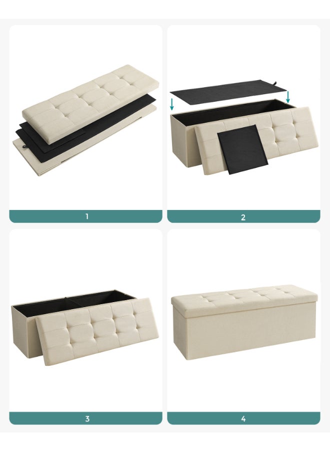 SONGMICS Stool with Storage Space,Folding Bench, 38 x 110 x 38 cm Footstool, Storage Box, Maximum Load 300 kg, for Living Room, Bedroom, Hallway, Cream White - Image 5