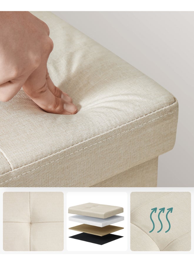 SONGMICS Stool with Storage Space,Folding Bench, 38 x 110 x 38 cm Footstool, Storage Box, Maximum Load 300 kg, for Living Room, Bedroom, Hallway, Cream White - Image 3