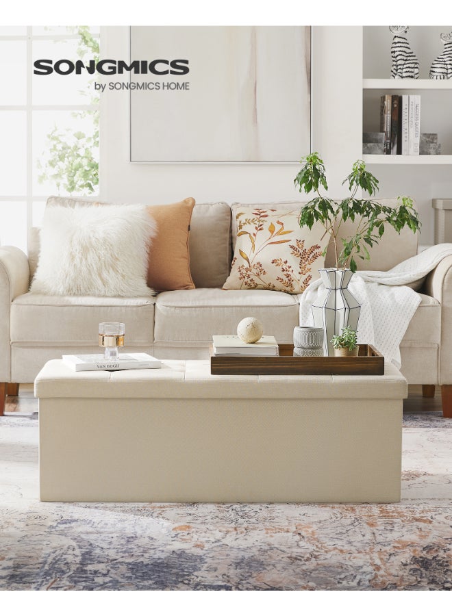 SONGMICS Stool with Storage Space,Folding Bench, 38 x 110 x 38 cm Footstool, Storage Box, Maximum Load 300 kg, for Living Room, Bedroom, Hallway, Cream White - Image 2