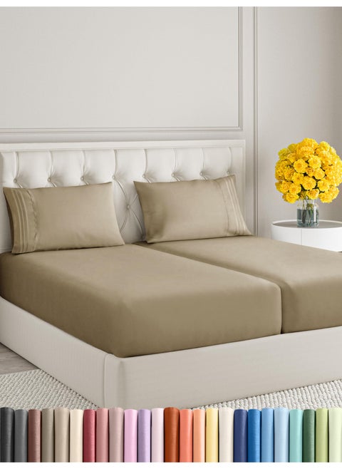 Split King Size 5 Piece Sheet Set - Extra Soft  Breathable & Cooling Sheets - Hotel Luxury Bed Sheets for Women & Men - Deep Pockets  Easy-Fit & Wrinkle-Free Sheets - Light Caramel Oeko-Tex Bed Sheets