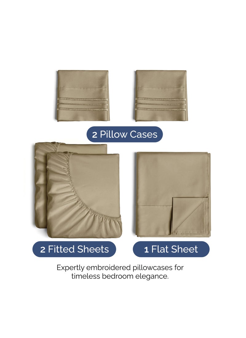 Split King Size 5 Piece Sheet Set - Extra Soft  Breathable & Cooling Sheets - Hotel Luxury Bed Sheets for Women & Men - Deep Pockets  Easy-Fit & Wrinkle-Free Sheets - Light Caramel Oeko-Tex Bed Sheets