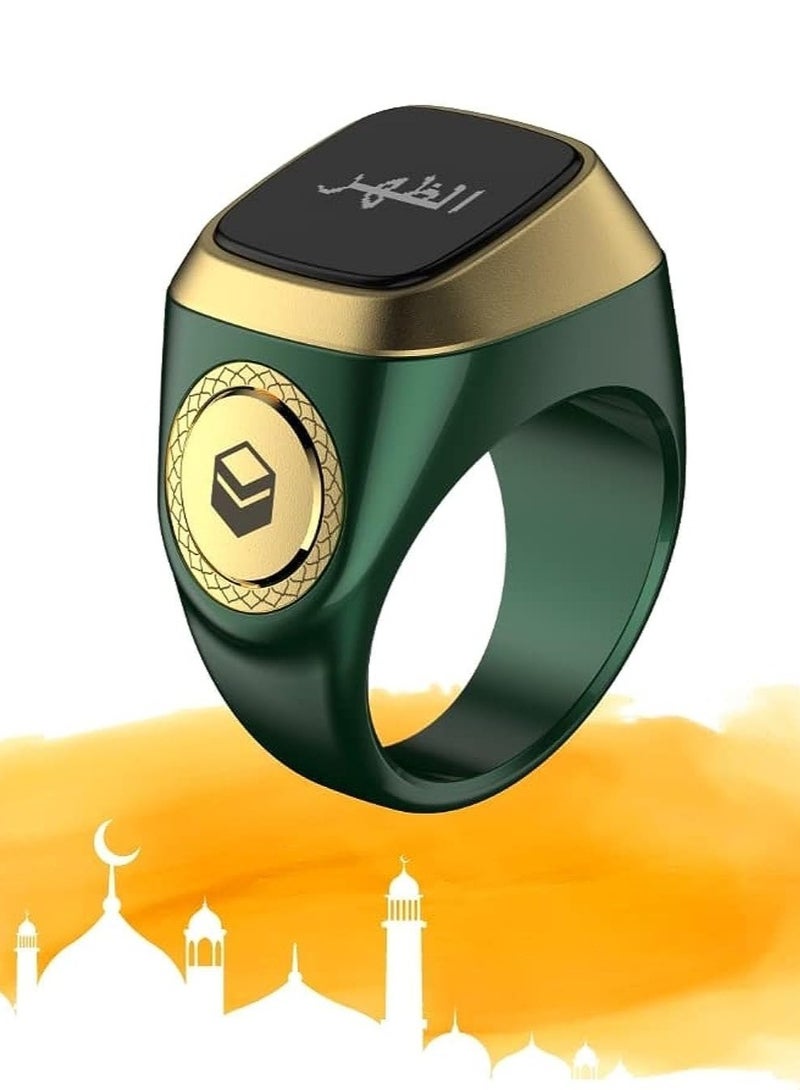 Iqibla Smart Tasbih Zikr Ring صلاة المسلمين توقيت الصلاة تذكير شاشة OLED عرض Tasbih عداد حلقة ذكية يمكن ارتداؤها باللون الأخضر 20 مم USB - Image 1